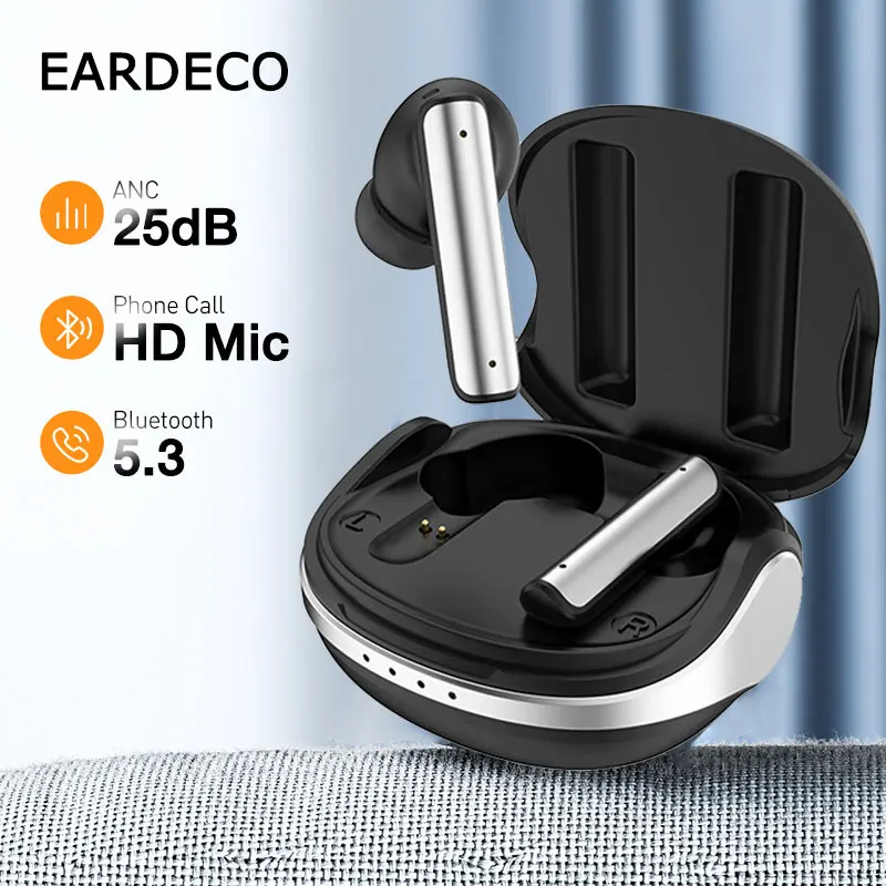 

Bluetooth-наушники EARDECO ANC с шумоподавлением шума, TWS беспроводные наушники, наушники-вкладыши 5,3, басовые спортивные наушники с микрофоном