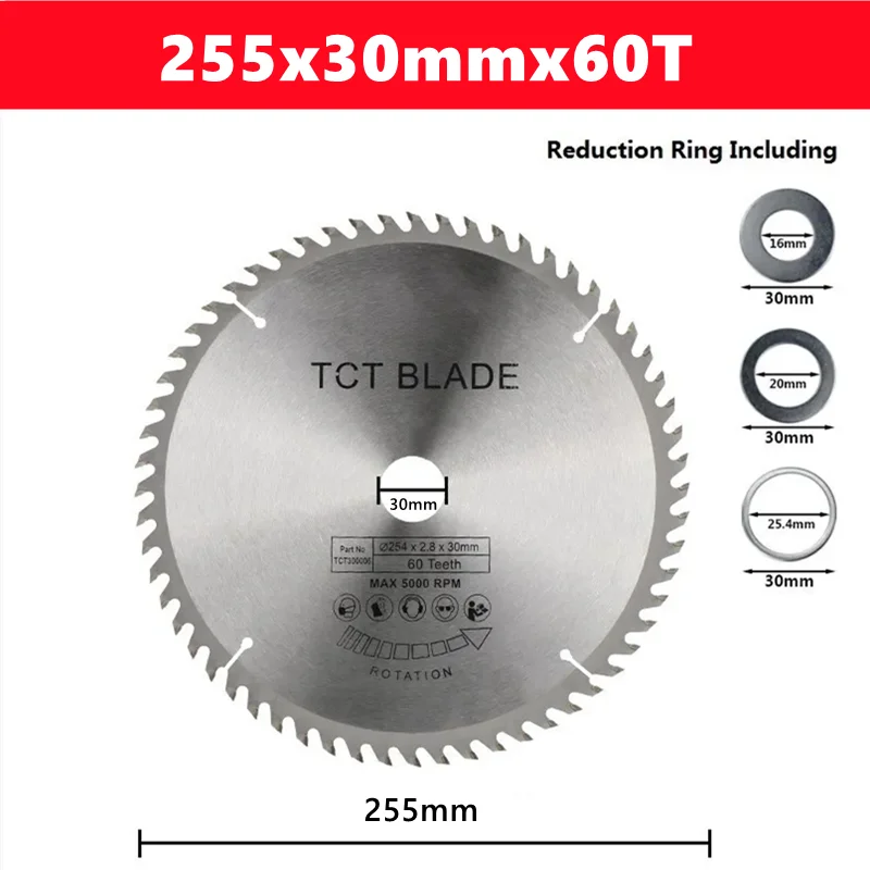 

Полотно для деревообрабатывающей пилы TCT, диафрагма 255 мм, 25,4/30 мм, 28 т/60 т, полотно для циркулярной пилы из твердого сплава, многофункциональный отрезной диск