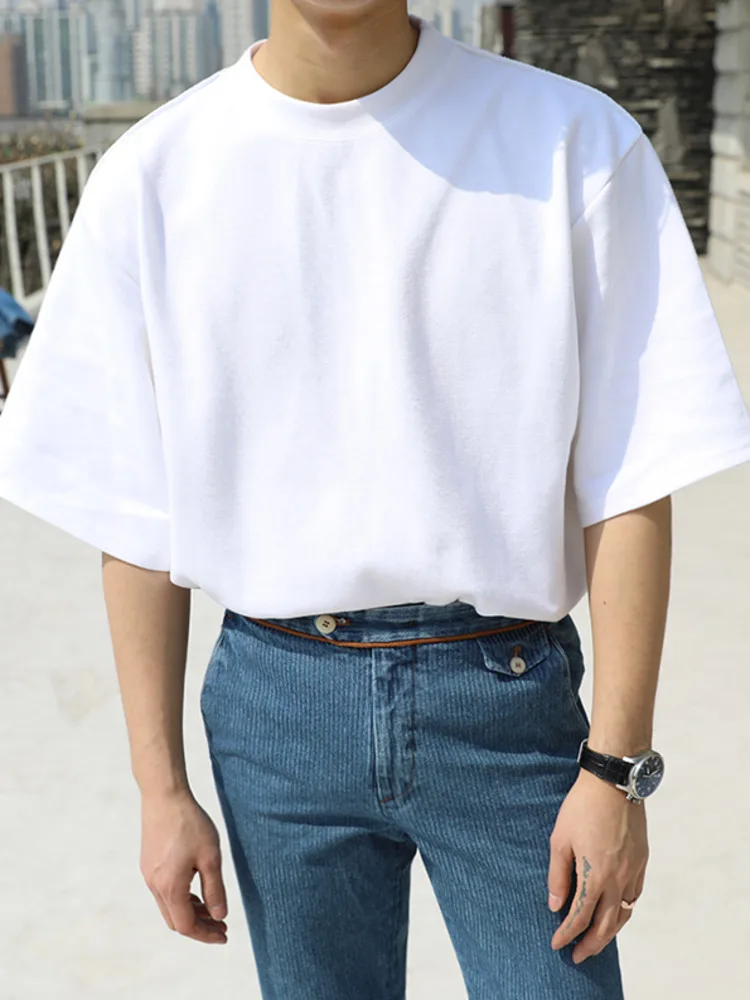 

SYUHGFA Men Clothing 2022 Summer Short Sleeve T-shirt New Korean Fashion Casual Tee Loose Solid Color Streetwear Tops For Male