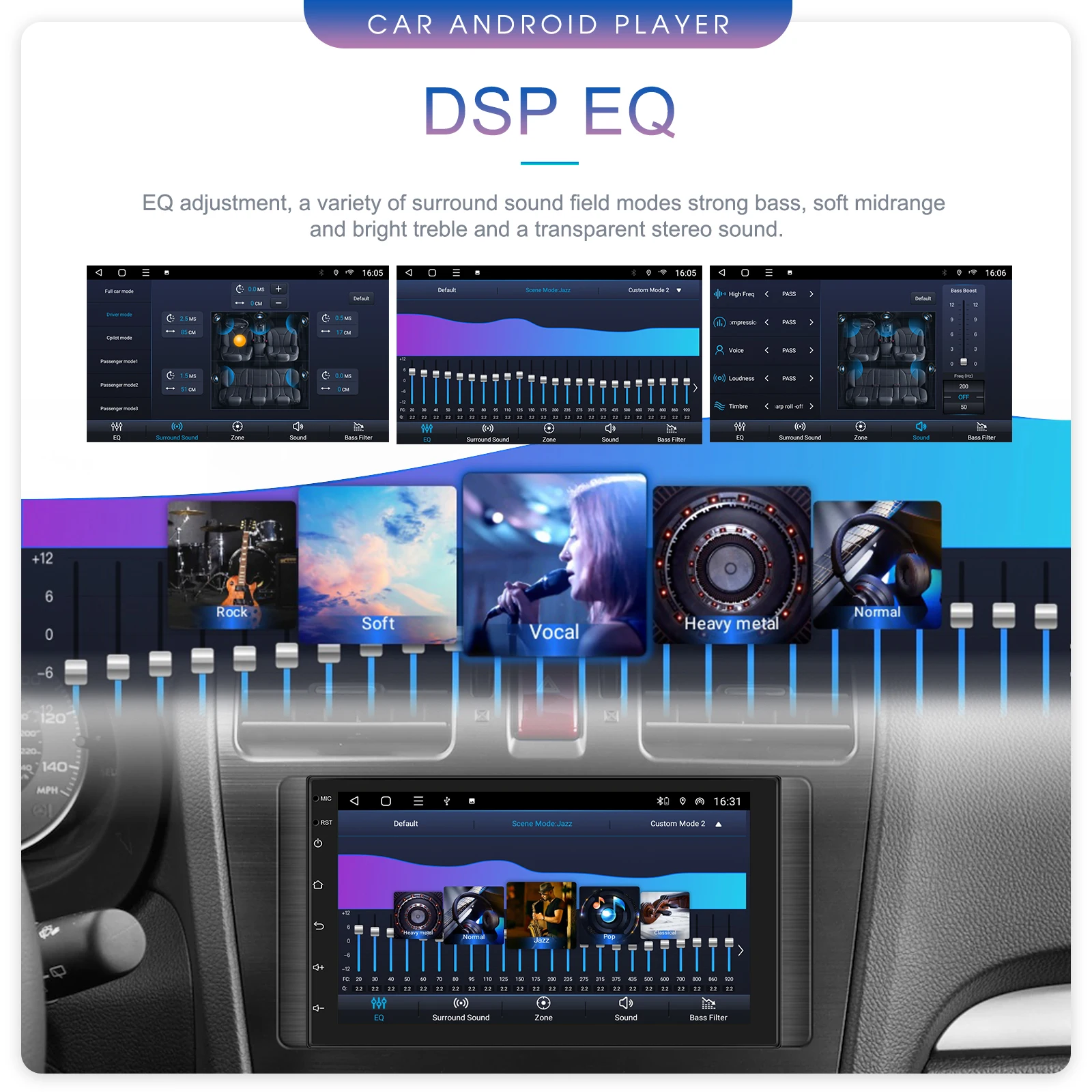 Автомагнитола Podofo 7 ''/9''/10 '' мультимедийный плеер на Android 13 2 + 32 ГБ 4G Wi-Fi