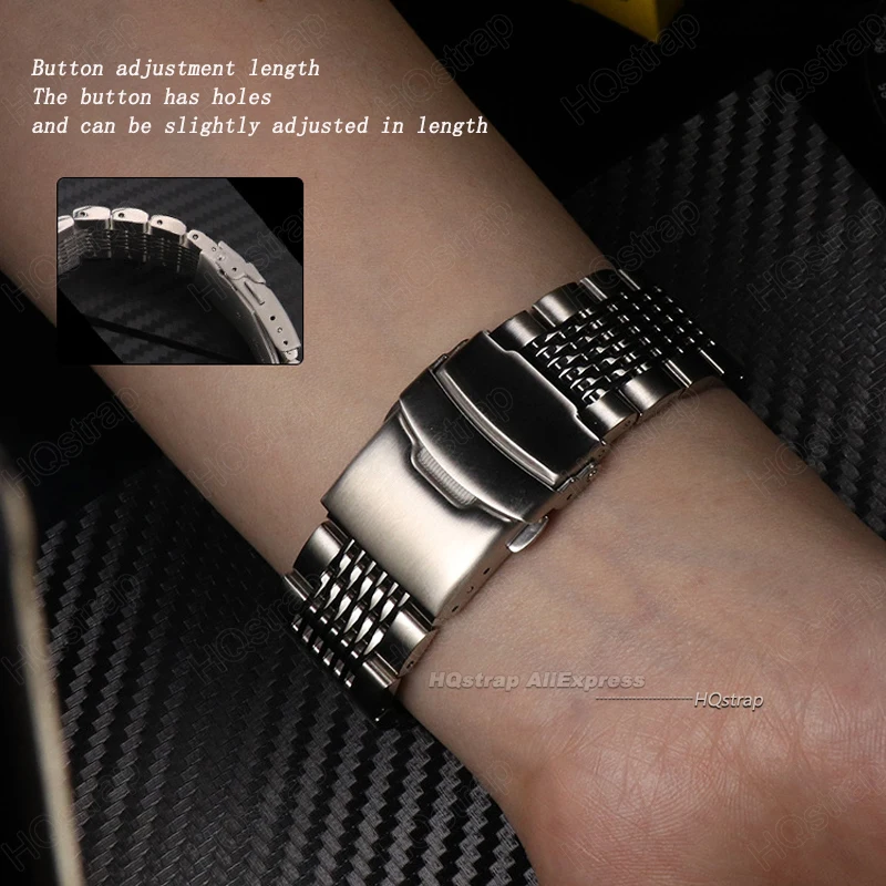 Однотонный стальной ремешок 18 мм 20 22 24 для часов Seiko водной версии складная пряжка