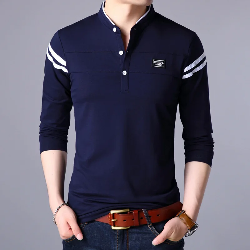 

Anbenser Men Long Sleeve Tshirt Spring Autumn Men's Clothing Mandarin Collar Solid T-shirts Tops Polo T Shirt for Men