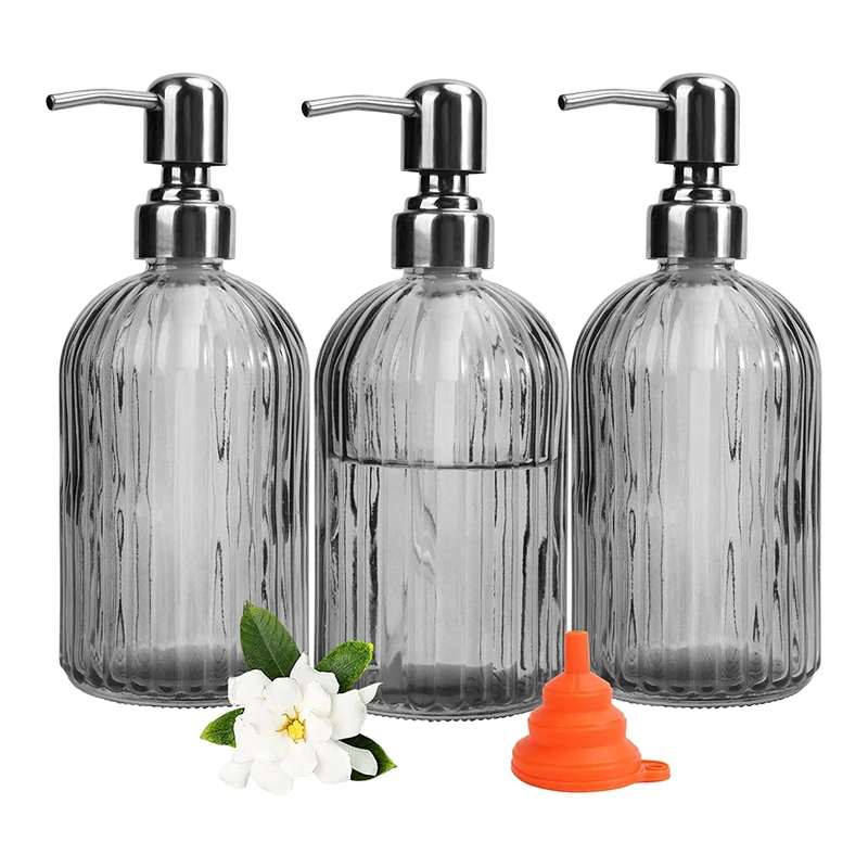 

3Pcs Soap Dispenser, 13.5Oz Glass Soap Dispenser With Soap Dispenser Bathroom Countertop Soap For Shampoo Lotion-ABUX