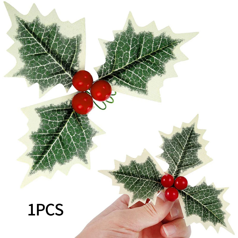 

1/10Pcs Silk Flower Artificial Leaf Leaves Artificial Holly Berries Red Cherry Christmas DIY Garland Wreath Home Decoration
