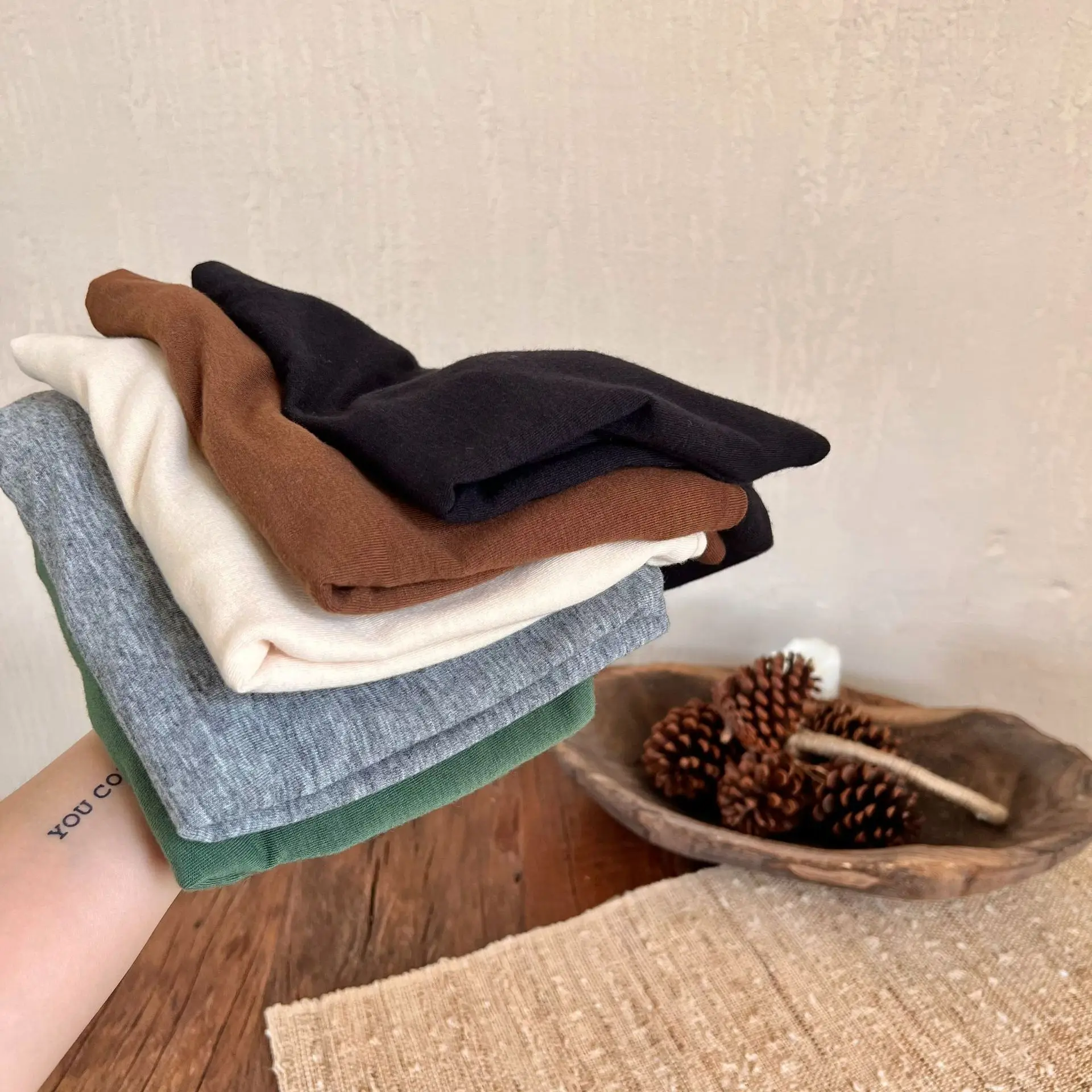 Children's Bottoming Shirt 2022 Autumn New Boys Girls Solid Color Elastic Bottoming Tshirt Baby Half Pile Turtleneck Collar Tees