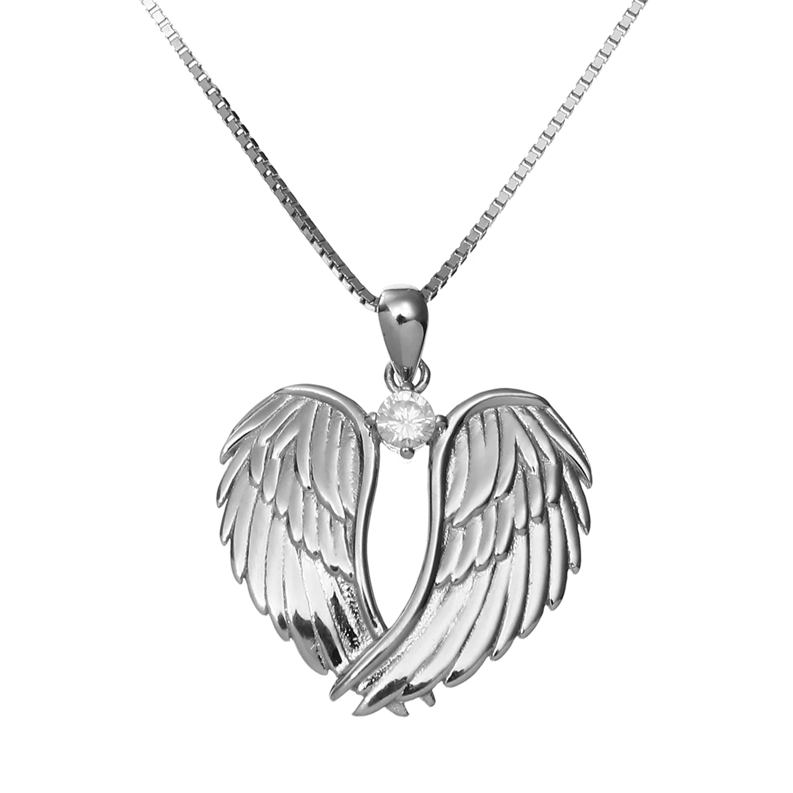 

Angel Wings Necklace Heart Matching Jewelry Pendant Sterling Silver Clavicle Accessory Shape Diamond