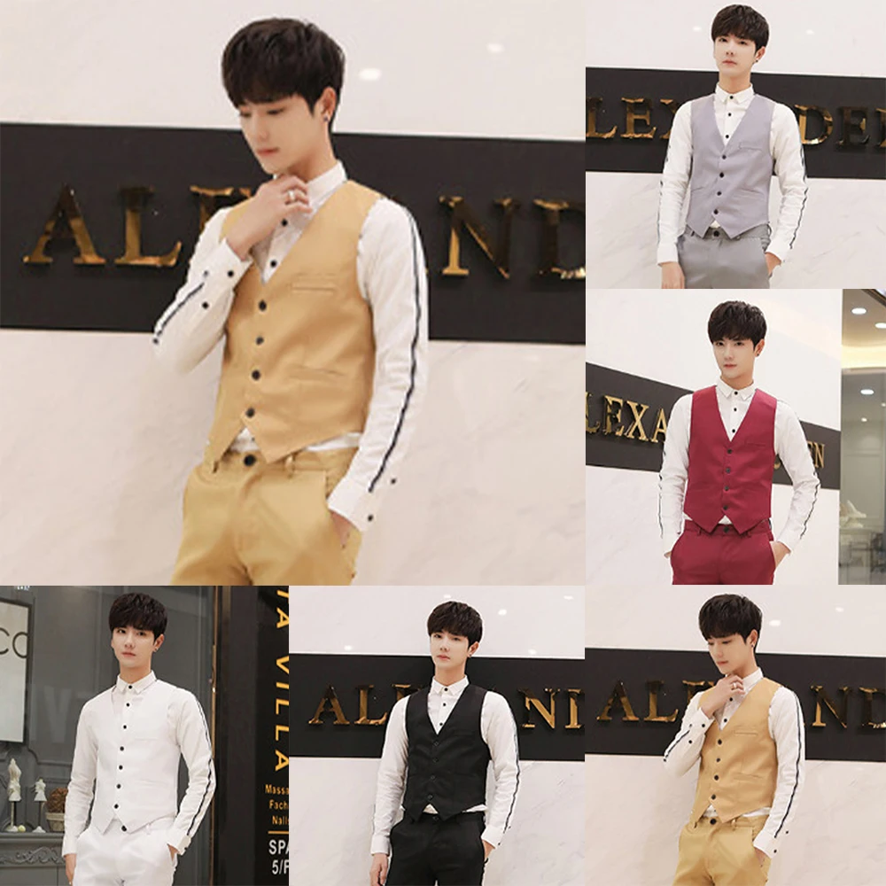 Men's Slim Formal Vest V-Neck Business Work Waistcoat Sleeveless Double-breasted All Seasons Mens Officce Formal Suits Vests
