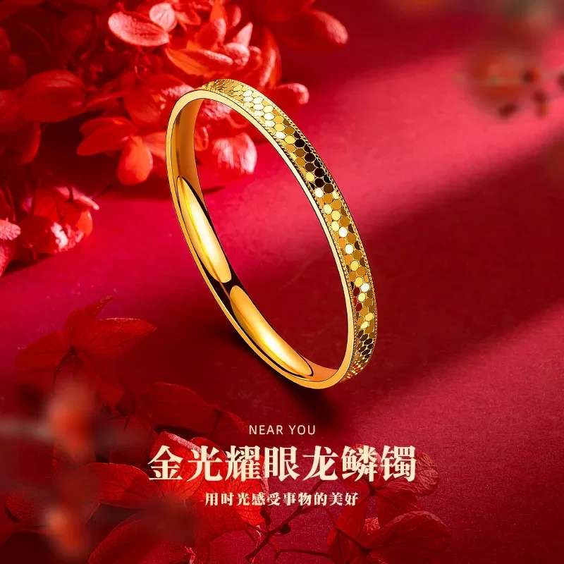 Высококачественный женский браслет 9999 настоящий золотой в виде чешуи дракона