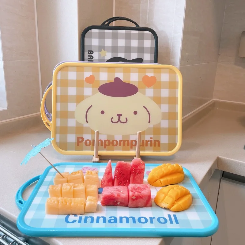 

Cute Cinnamoroll Melody Kuromi PP Fruit Chopping Board Picnic Camping Cookware Double-Sided Available Spill-Proof Cutting Board