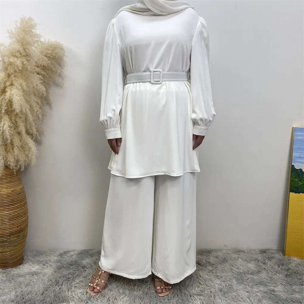 2 шт. мусульманские женские топы с поясом свободные широкие брюки комплект Дубай