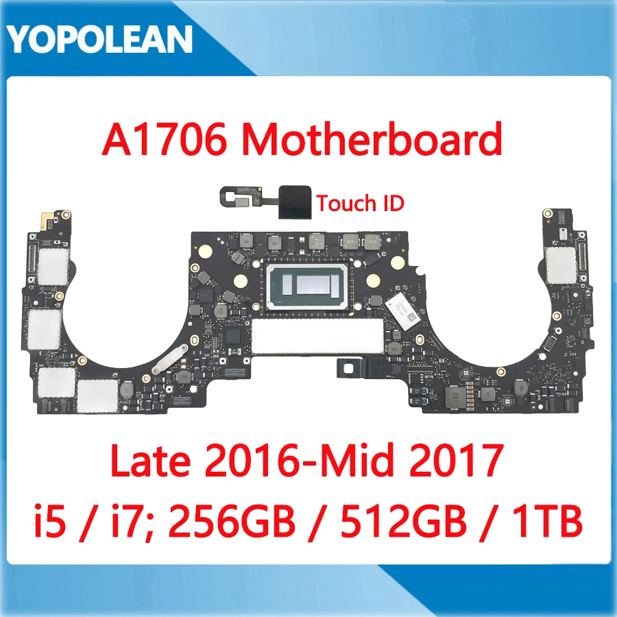 

Original A1706 Motherboard For MacBook Pro 13" Touch Bar A1706 Logic Board 2016 2017 i5 i7 256GB 512GB 1TB with Touch ID
