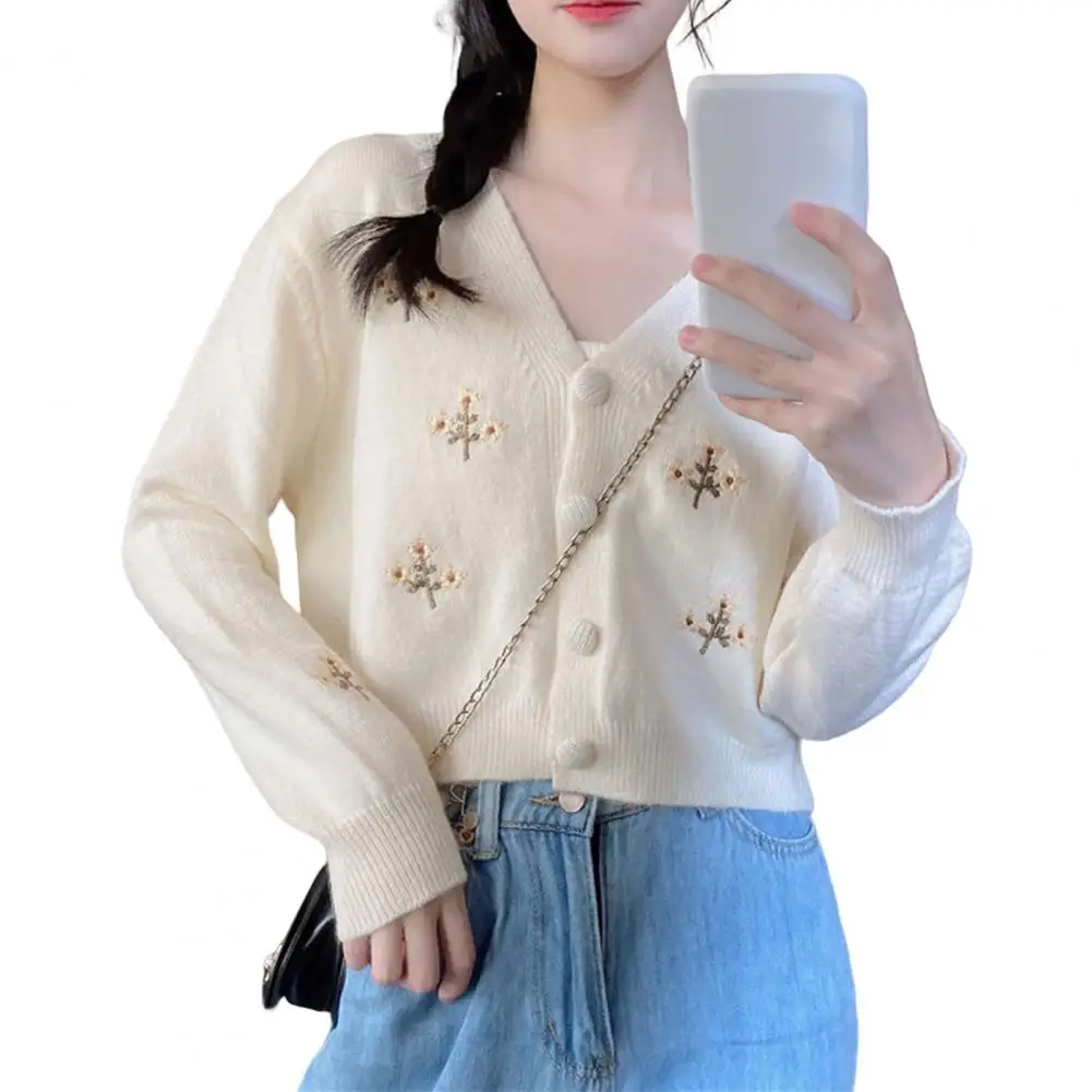 

Стильный кардиган, свитер, ветрозащитное вязаное пальто с V-образным вырезом, модное женское однобортное свободное укороченное вязаное пал...