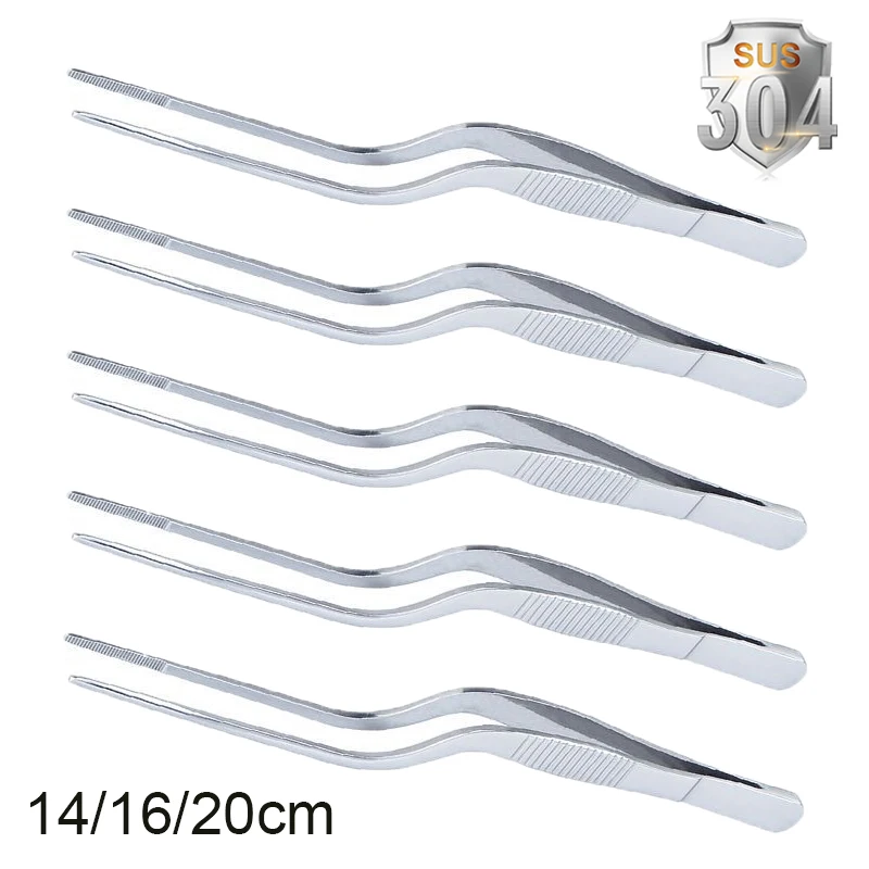 

3 Sizes Kitchen Stainless Steel Tweezer Barbecue Food Tweezers Clip Chief Tongs Curved Toothed Tweezer BBQ Cooking Tools Gadgets