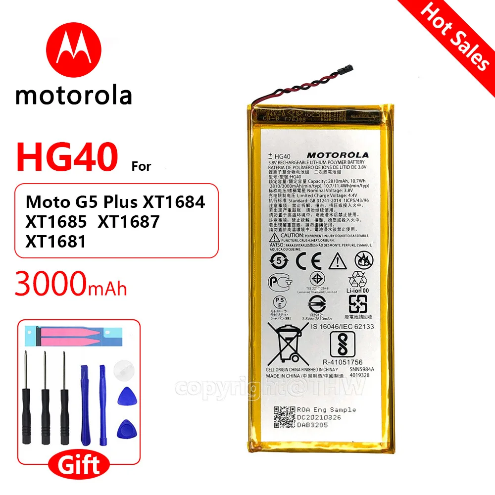 100% Оригинальный Motorola HG40 для Motorola Moto G5 Plus XT1684 XT1685 XT1687 XT1681 3000 мАч сменные батареи для телефона
