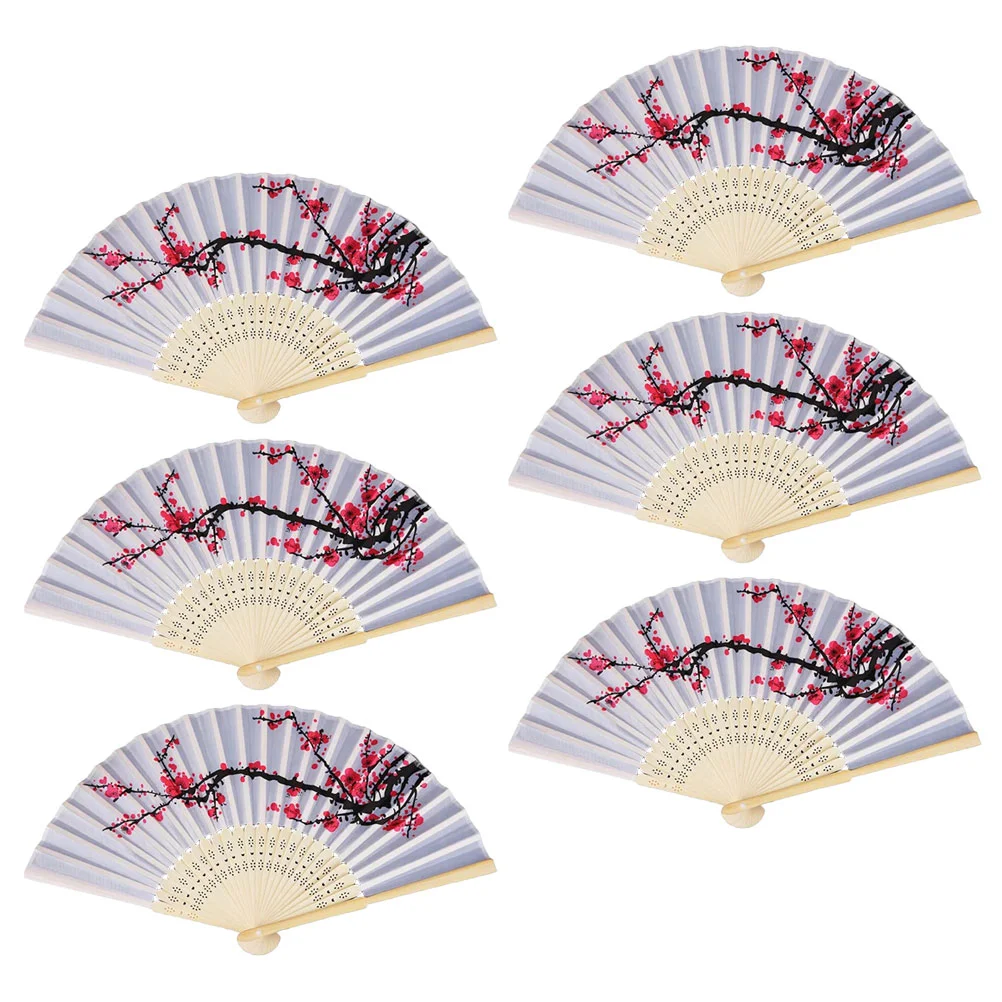 6 Pcs Retro Decor Pocket Fan Festival Fan Wedding Guest Fan Flower Hand Fans DIY Folding Fan Bamboo Hand Held Fan