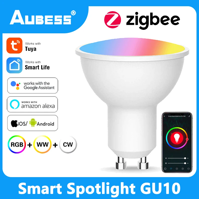 

Умный Светодиодный точечный светильник Aubess ZigBee, лампа с голосовым управлением и таймером, RGB, комнатный неоновый ночсветильник для Tuya Smart Life ...