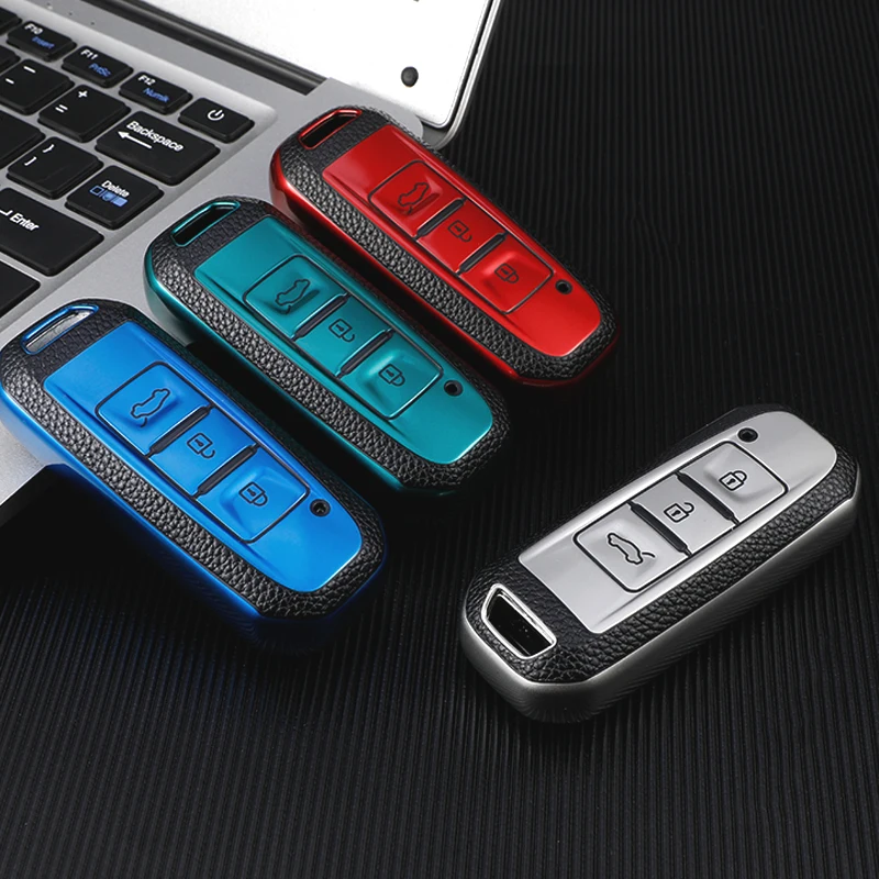 

For Baojun 360 510 530 560 630 730 RS-5 for Wuling Hongguang S TPU Leather Car Smart Key Case Bag Protective Cover Shell Fob