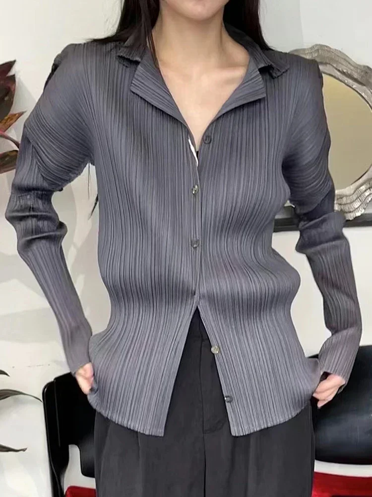 SXZ Женская рубашка Miyake Плиссированная с длинными рукавами и лацканами