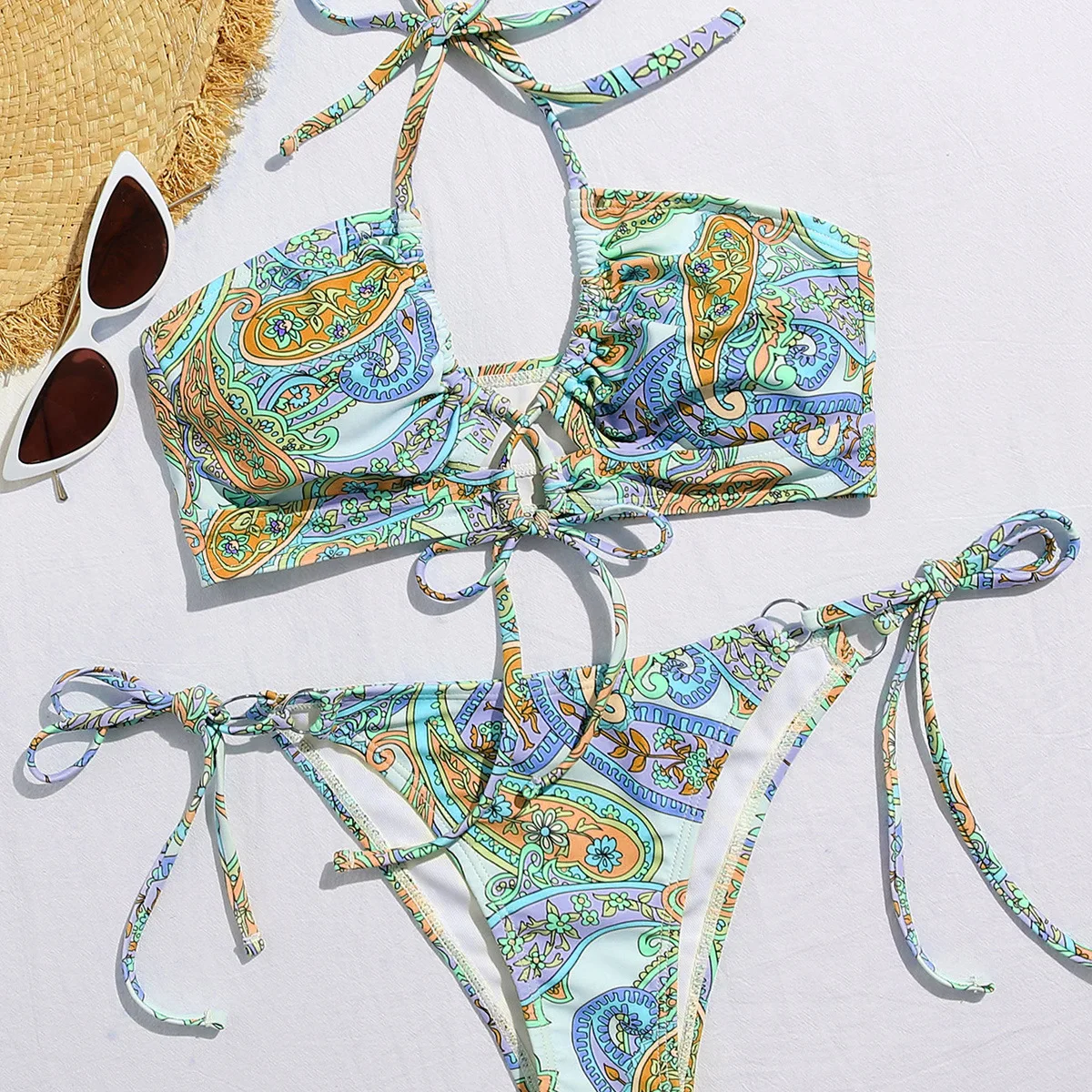 

Bikini New Sexy Backless Split Swimsuit Ladies Lace Up Multi-color Bikini