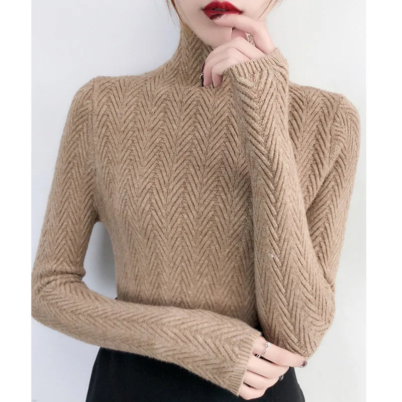 

Woman Autumn And Winter 2022 New Turtleneck Sweater Slim Bottom Shirt Solid Color Long Sleeve Tight Thickening Knitted Pullovers