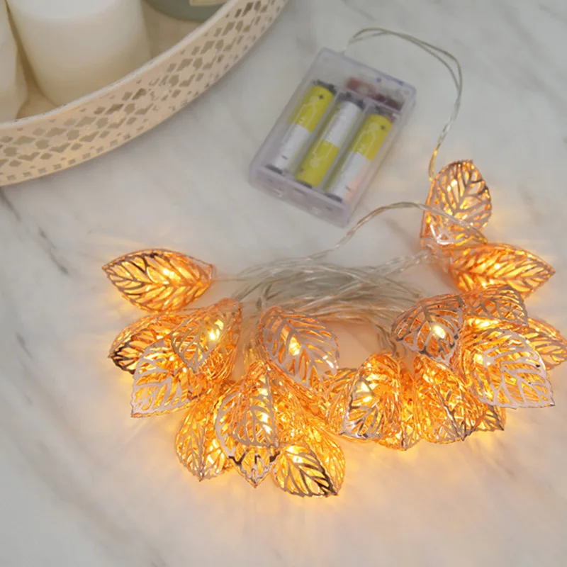 Led iron gold leaf lamp string 3D hollow gold leaf string lamp Christmas decoration camping lamp  GL256