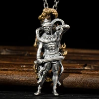domineering guanyin arhat pendant necklace two tone maitreya buddha flame long chain necklace for men women buddhism jewelry