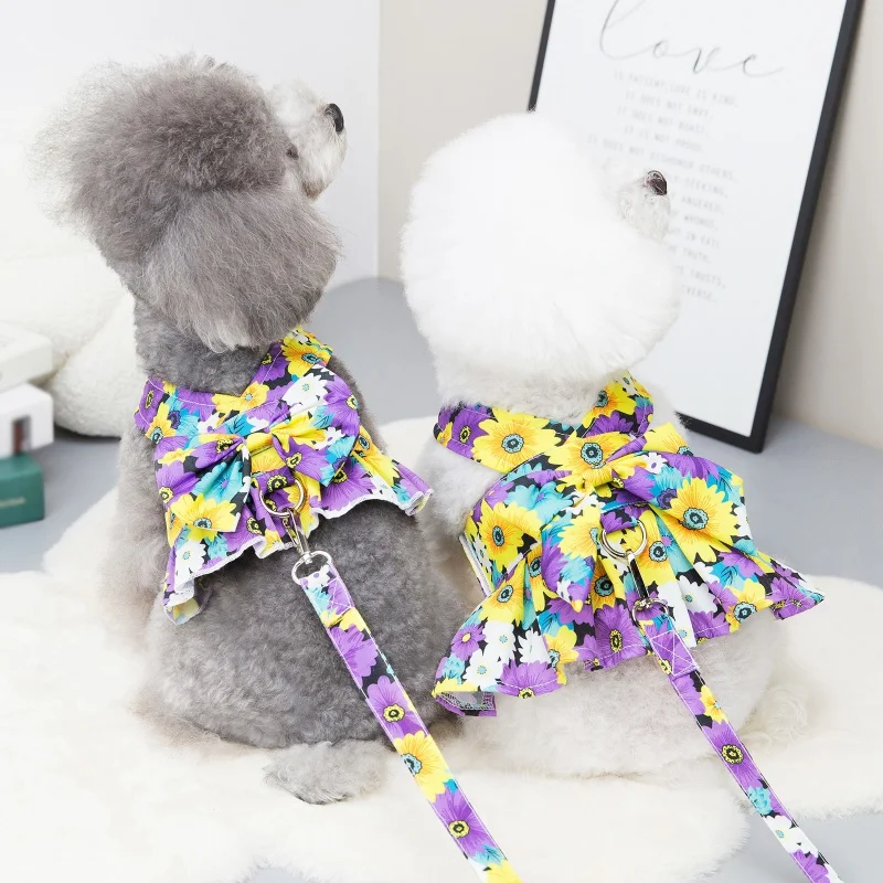 

Dog Harness Dress with Leash Set Princess Pet Clothes Puppy Dress Cat Apparel Dog Dresses for Small Dogs Cat Costume