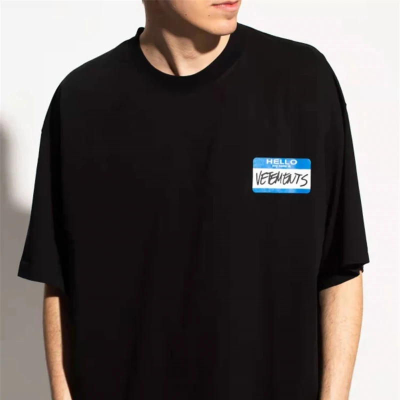 

VETEMENTS Short Sleeve Front And Back Letters Printed Embroidery Logo Men And Women Loose Round Neck Cotton T-Shirt Top