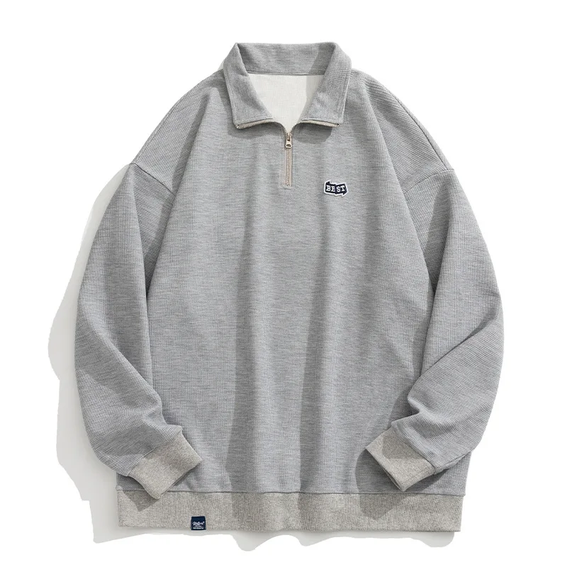 

Hot Sales Men's Sweatshirt Coat High Quality Half Zipper Lapel Hoodies Men Autumn New Waffle Embroidery Loose Couple Sweatshirts