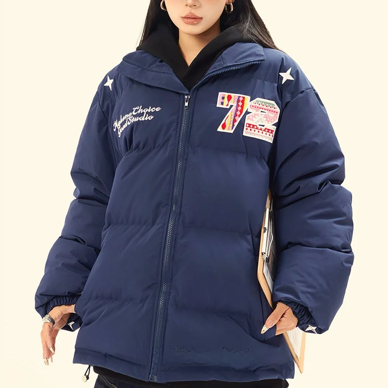 Xiaoguwan American High Street Three-Dimensional Letter Cotton-Padded Coat for Men and Women Winter National Fashion Loose Al...