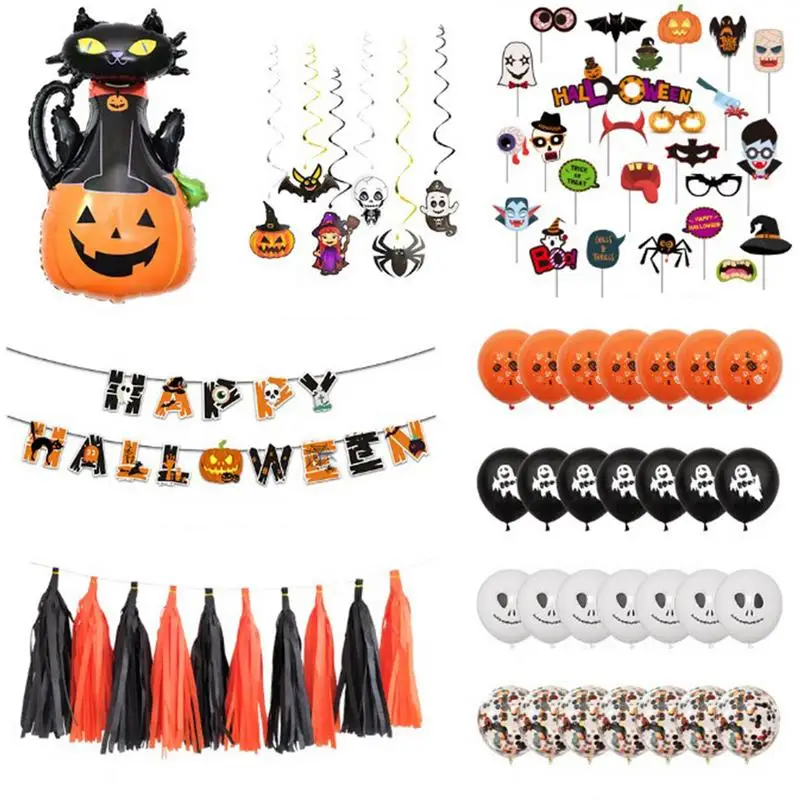 

Halloween Party Banners Portable Banner Balloon Decor For Ghost Festival Wear-resistant Halloween Background Layout Banners Set