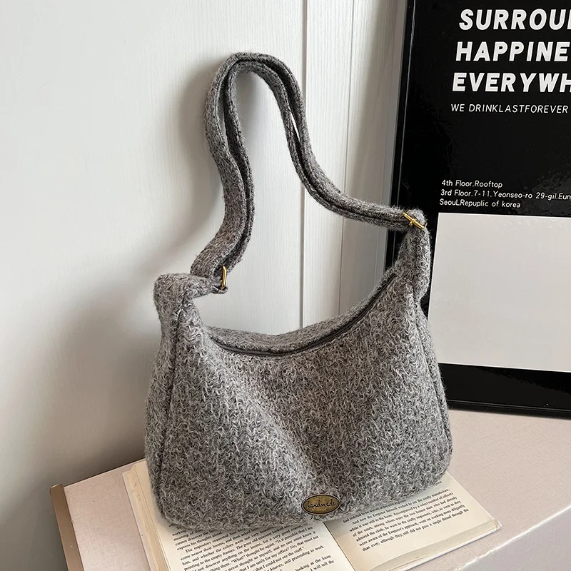 Корейская версия Ins модная шерстяная женская сумка осень-зима 2023 новая большая