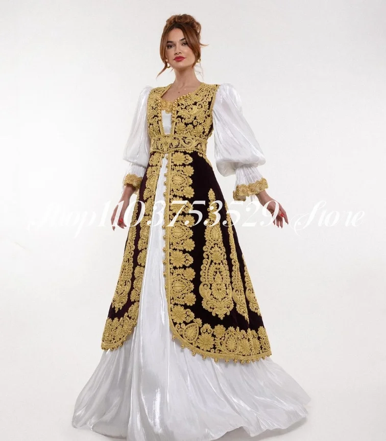 Черно-белые арабские платья для выпускного вечера Роскошные золотые вышитые