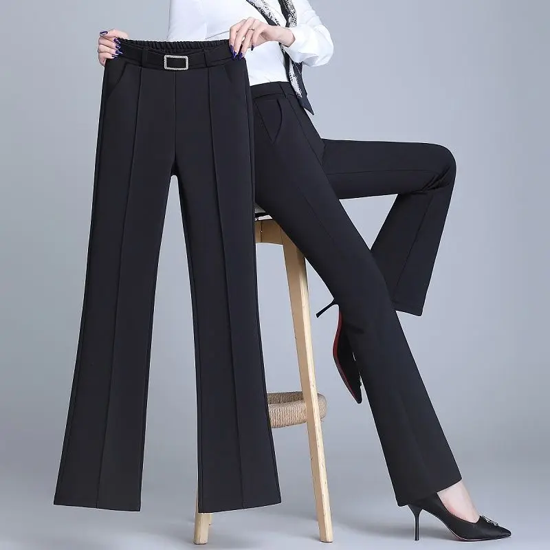 Women High Waist Flare Pants 2023 New Spring Autumn Korean Office Lady Fashion Casual Female Solid Silm Long Trousers Tops C53