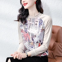 2022 flower printing clothing for women top female blouses elegant ladies retro style tops round collar tops