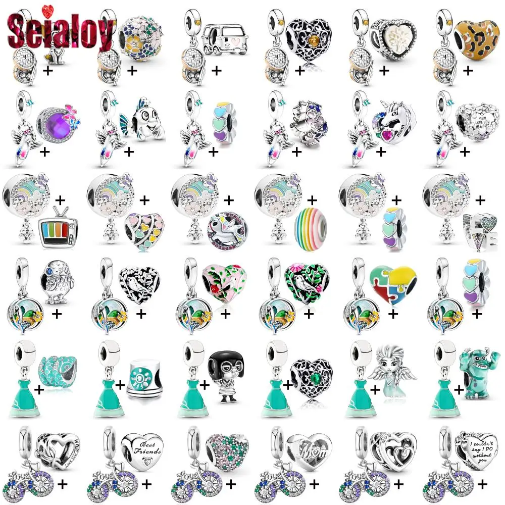 

Seialoy 2pcs/lot Wings Crystal Rod Charm Garden Rainbow Field Landscape Beaded Parrot Bicycle Pendant DIY Beacelets Accessory
