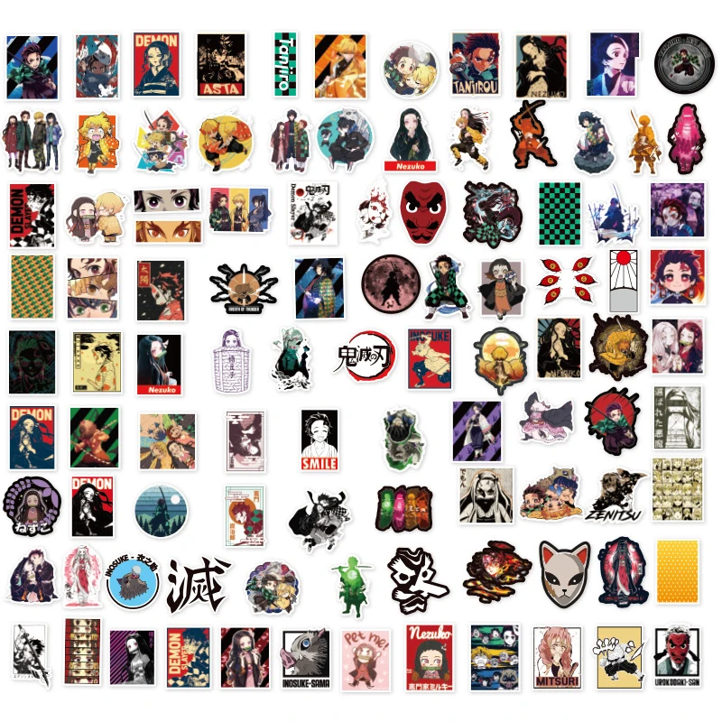 

50/100Pcs/Set Anime Demon Slayer Graffiti Stickers for Laptop Luggage Bicycle Car Skateboard Computer Fridge Waterproof Decal