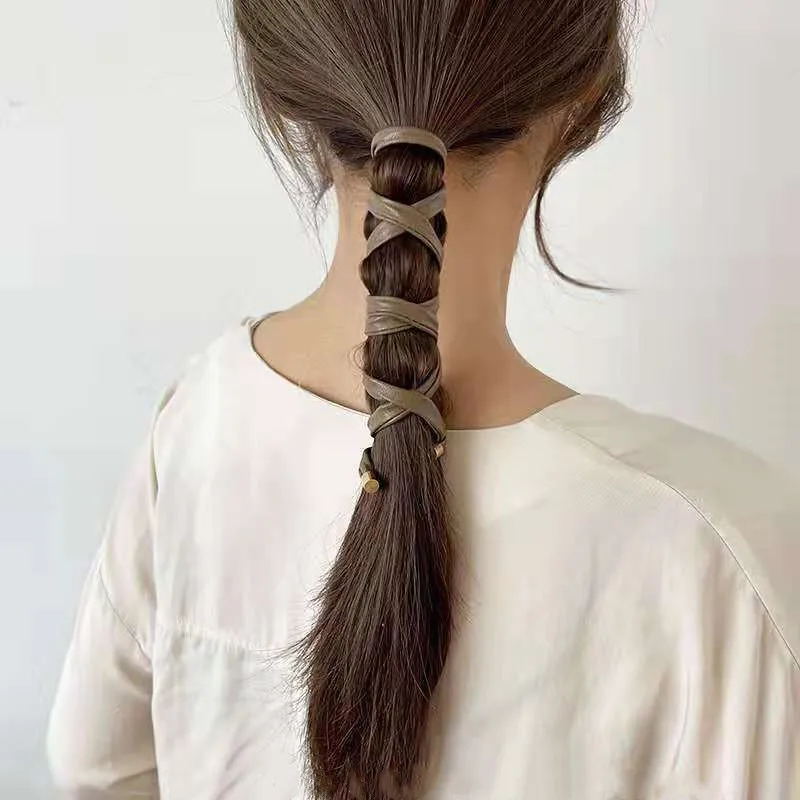 

New Solid Long Leather Hair Elastic Hair Bands Elegant Pony Hair Ties Rubber Bands Hair Scrunchies for Women Girls Accessories