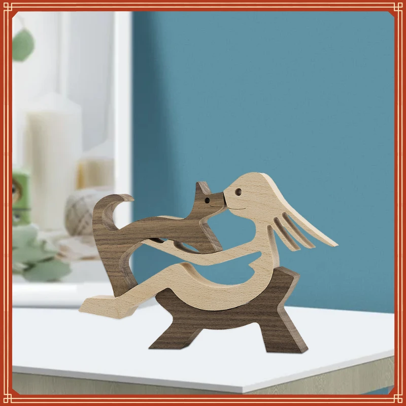 

New in Puppy Wood Dog Craft Figurine Desktop Table Ornament Carving Model Home Office Decoration Pet Sculpture for Dog Lovers en
