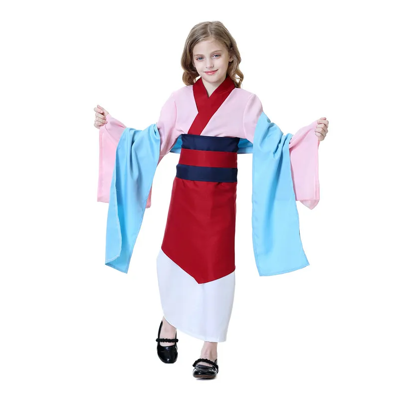 Chinese Cartoon Heroine Movie Fancy Hua Mulan Hero Cosplay Costumes Halloween Cos Suits Princess Kids Girl Party Dress Fashion