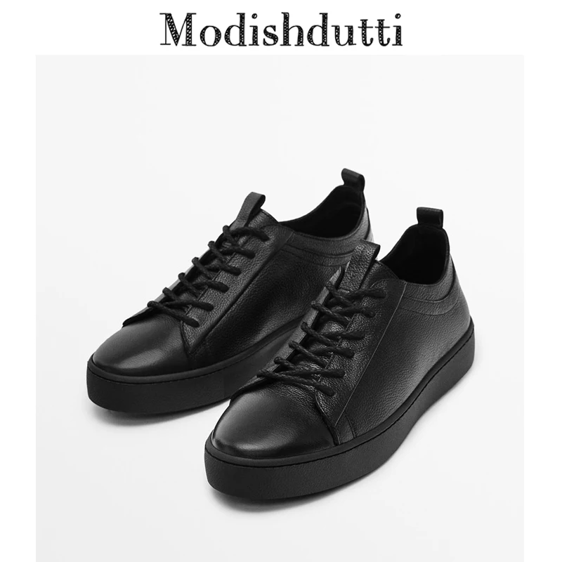 

Modishdutti 2022 Autumn Men Fashion Genuine Leather Round Head Flat Lacing Shoe Male Casual Thick Sole Shoes