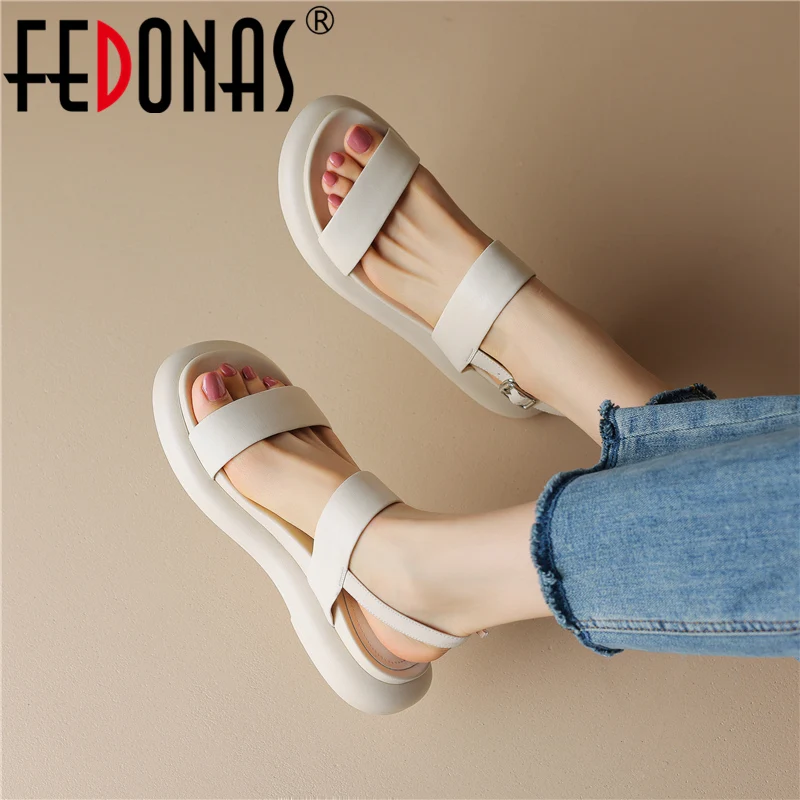 

FEDONAS Concise Low Heels Retro Women Sandals Summer Genuine Leather Flats Comfortable Rome Casual Office Working Shoes Woman