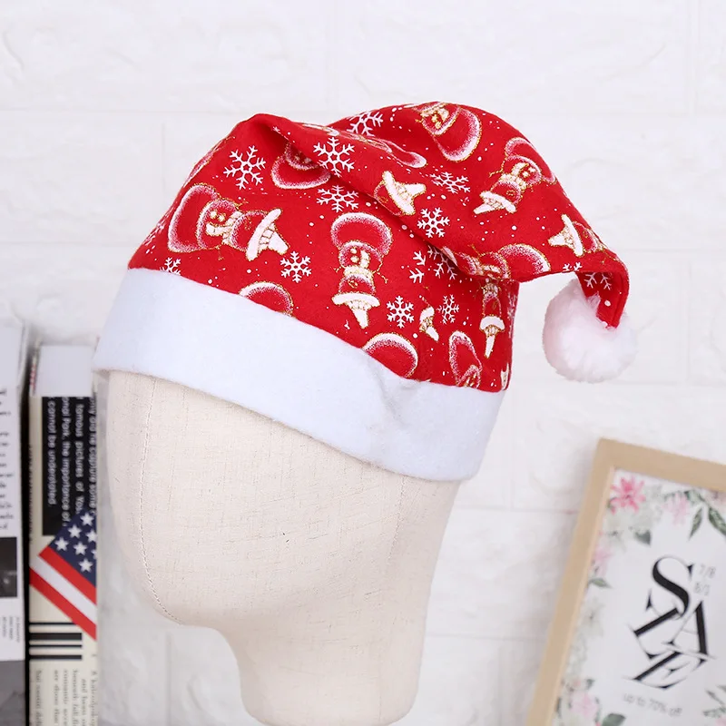 

Christmas Hats Snowman/Christmas Tree Print Patchwork Cap with Plush Ball Decoration New Year Decorations