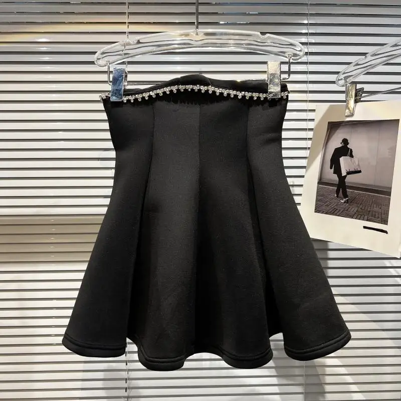 

2022 Autumn New Elegant Women Diamond Waist Cotton Bud Skirt Short Skirt for Women High Waisted Black Sexy Skirts