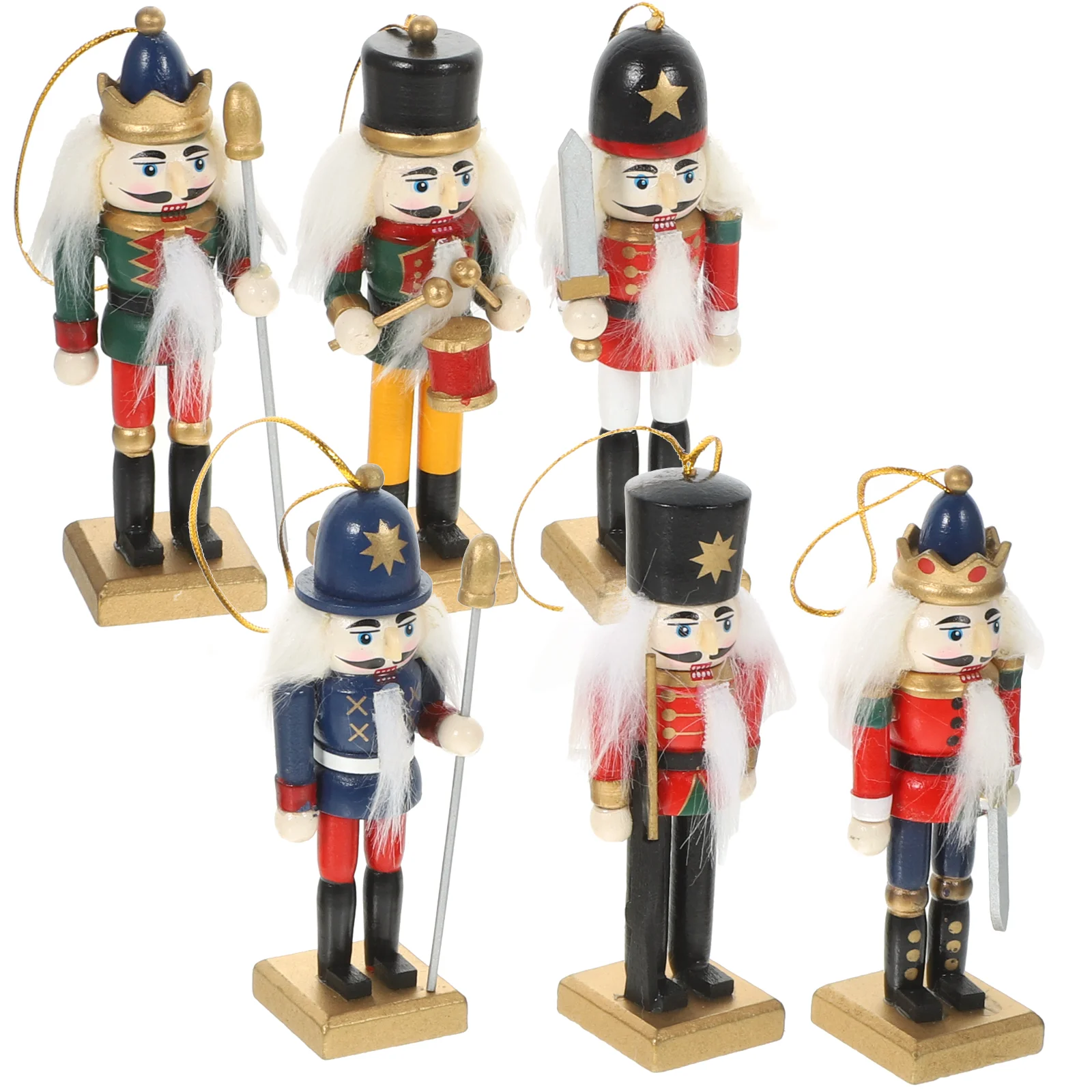

6 Pcs Christmas Decorations Nutcracker Pendant Ornament Wooden Xmas Crafts Puppet Nutcrackers Festival