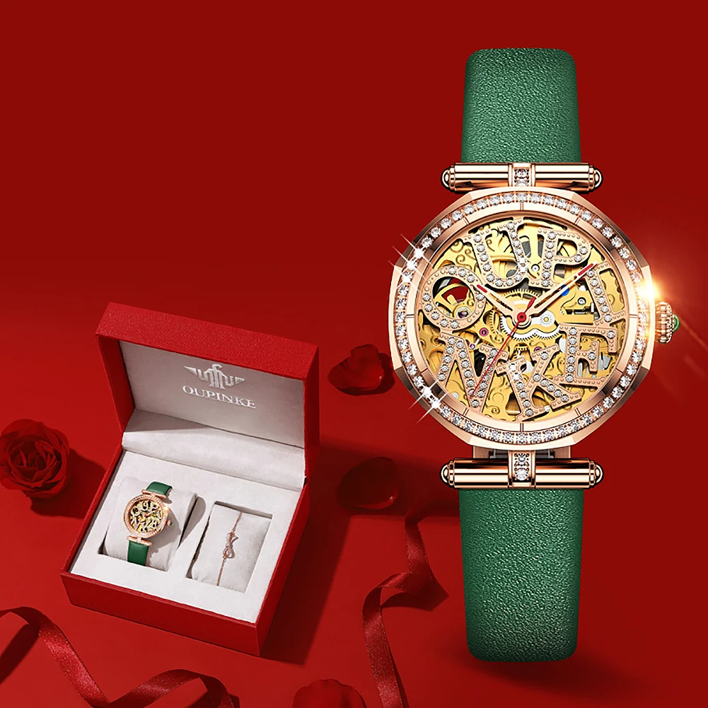 OUPINKE 3175 автоматические полностью алмазные часы для женщин водонепроницаемые