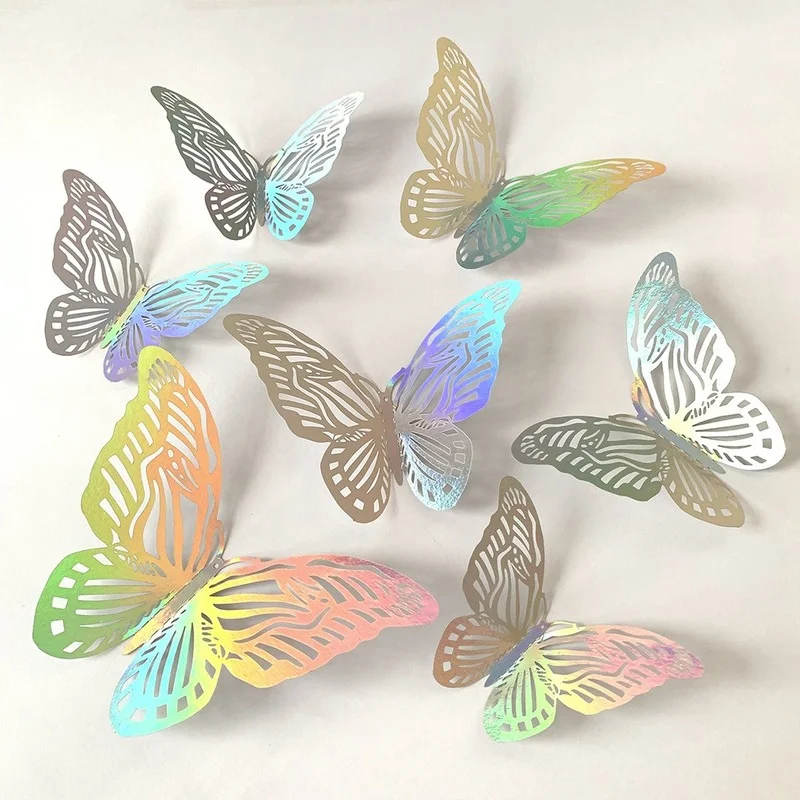 

12pcs Color 3D Three-dimensional Hollow Butterfly Art Home Party Wall Decoration Background Wall Sticker Cake Decoration