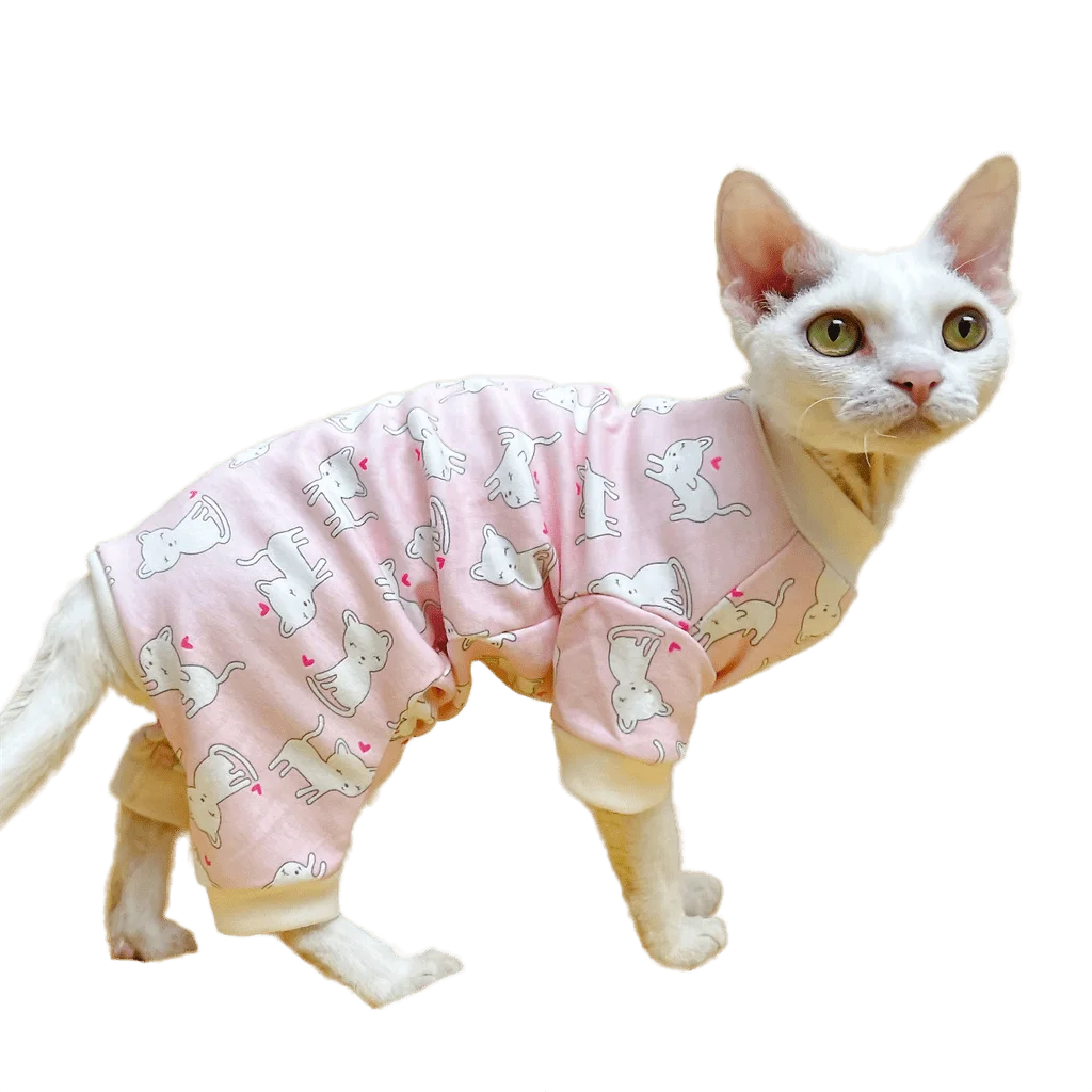 Spring Summer Thin Sphinx Devon Rex Clothes Cartoon Cotton Stretchy Sphynx Kitten Outfits Anti-hair Loss Hairless Cat Costume