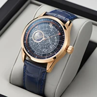 oblvlo top brand automatic mechanical watch for men luminous earth star watch waterproof leather strap gc