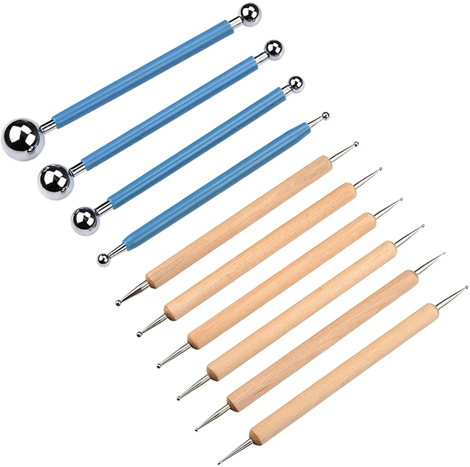 

10pcs Pottery Modeling Set Stainless Steel Double Head Round Pill Stick Ceramic Point Drill Embossing Pen Polymer Clay Supplies